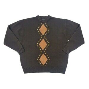 Jordan Craig Men's Dark Brown XL Knit Sweater Diamond Patch Crew Neck